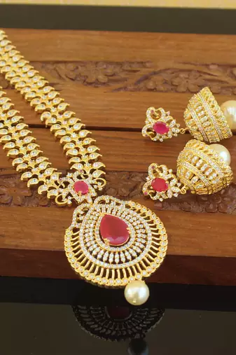 Designer gold plated cz necklace set