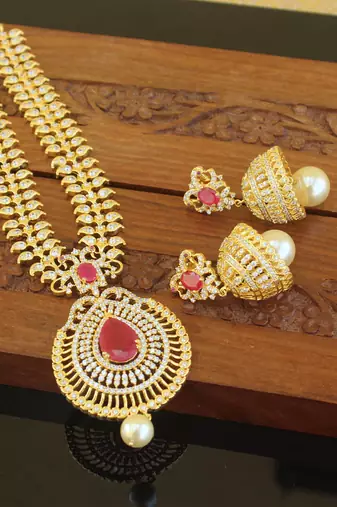 Designer gold plated cz necklace set
