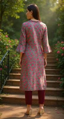 women grey cotton ethnic motifs printed straight kurta 3