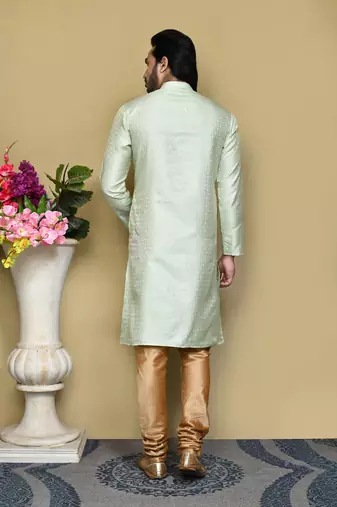 Pista woven art silk kurta pajama