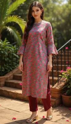 women grey cotton ethnic motifs printed straight kurta 5