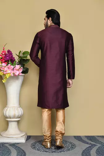 Purple woven art silk kurta pajama
