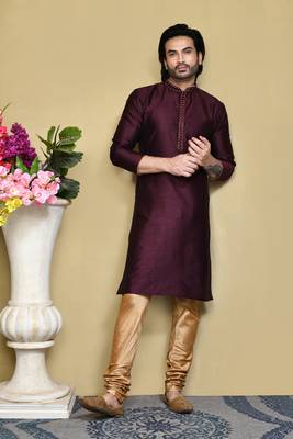 Purple woven art silk kurta pajama 4