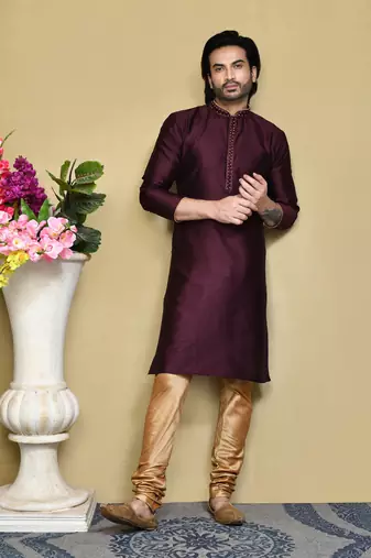 Purple woven art silk kurta pajama