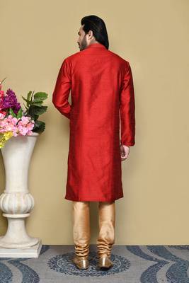 Red woven art silk kurta pajama 3