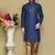Navy blue woven art silk kurta pajama