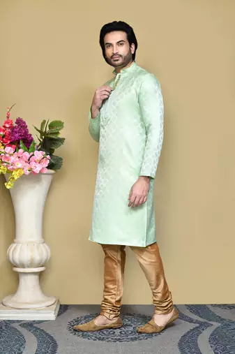 Pista woven art silk kurta pajama