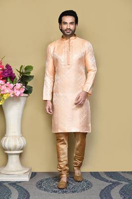 Rust woven art silk kurta pajama 1