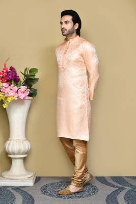 Rust woven art silk kurta pajama 2