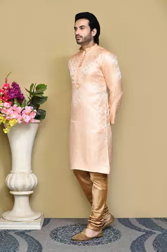 Rust woven art silk kurta pajama