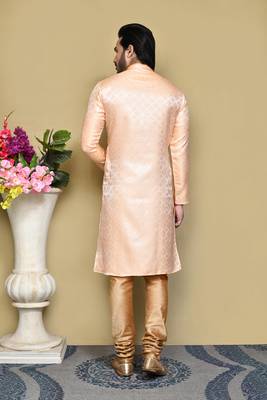 Rust woven art silk kurta pajama 3