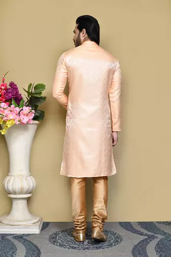 Rust woven art silk kurta pajama