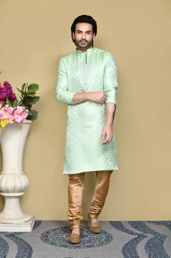 Pista woven art silk kurta pajama