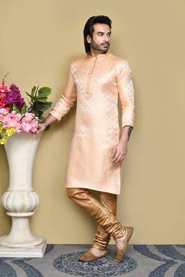 Rust woven art silk kurta pajama 4
