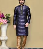 Royal blue woven art silk kurta pajama