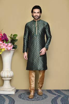 Green woven art silk kurta pajama 1
