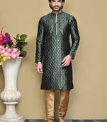 Green woven art silk kurta pajama