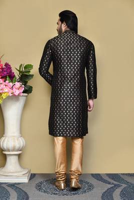 Black woven art silk kurta pajama 3