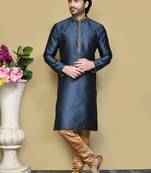 Grey woven art silk kurta pajama