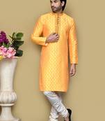 Yellow woven art silk kurta pajama
