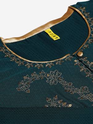women green viscose rayon solid embroidered straight kurta 2