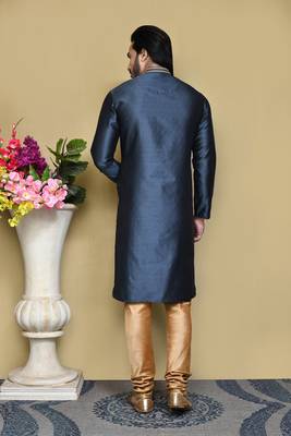 Grey woven art silk kurta pajama 3