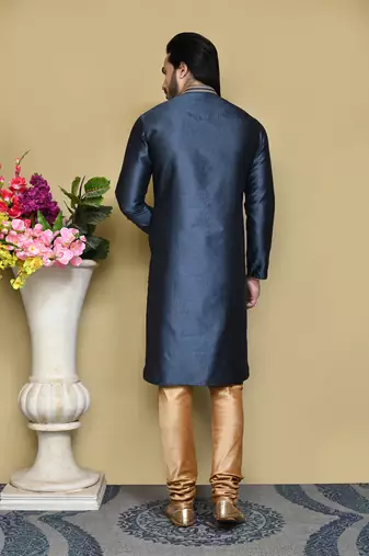 Grey woven art silk kurta pajama