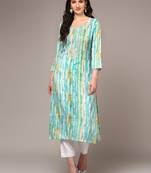 women blue viscose rayon abstract embroidered straight kurta