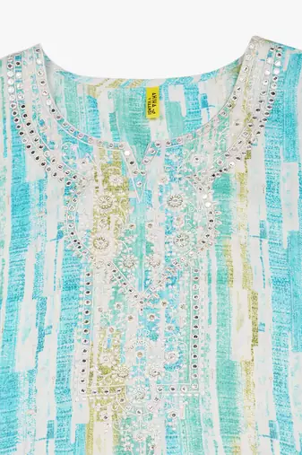 women blue viscose rayon abstract embroidered straight kurta
