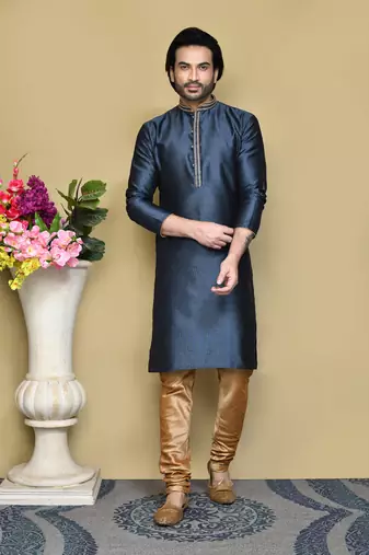 Grey woven art silk kurta pajama