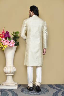 Grey woven art silk kurta pajama 3