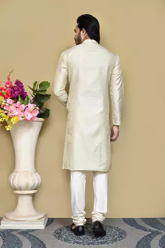 Grey woven art silk kurta pajama