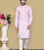 Pink printed cotton kurta pajama