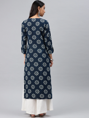 Navy Blue Cotton Printed Kurta 4
