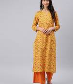 women mustard cotton geometric printed straight kurta