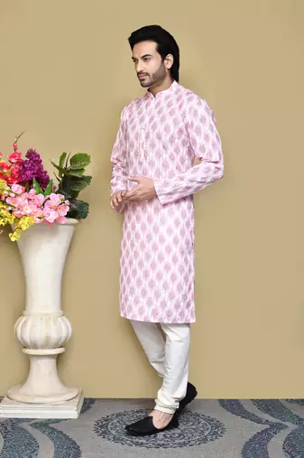 Pink printed cotton kurta pajama
