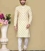 Yellow printed cotton kurta pajama