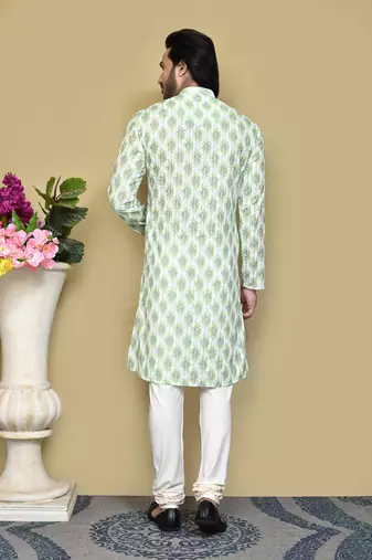Pista printed cotton kurta pajama
