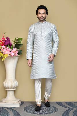 Sky blue embroidered art silk kurta pajama 1
