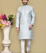 Sky blue embroidered art silk kurta pajama