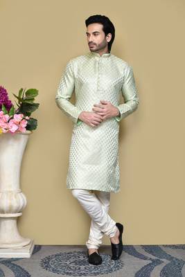 Pista embroidered art silk kurta pajama 1