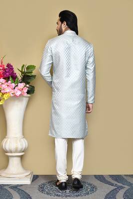 Sky blue embroidered art silk kurta pajama 3