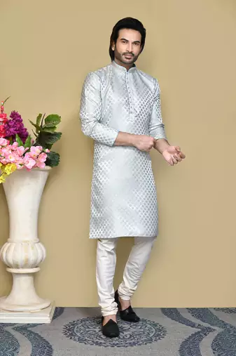 Sky blue embroidered art silk kurta pajama