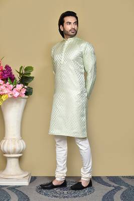 Pista embroidered art silk kurta pajama 2