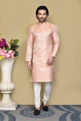 Rust embroidered art silk kurta pajama 1