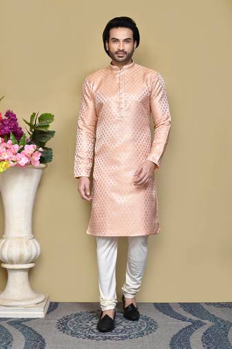 Rust embroidered art silk kurta pajama