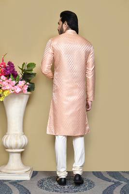 Rust embroidered art silk kurta pajama 3