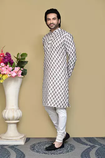 Multicolour printed rayon & cotton kurta pajama