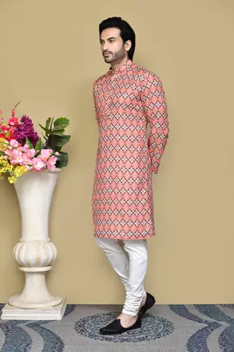 Multicolour printed rayon & cotton kurta pajama