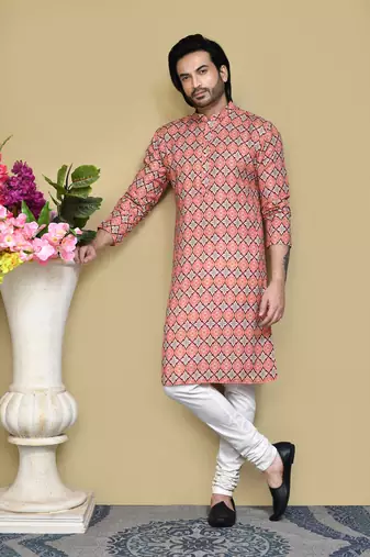 Multicolour printed rayon & cotton kurta pajama